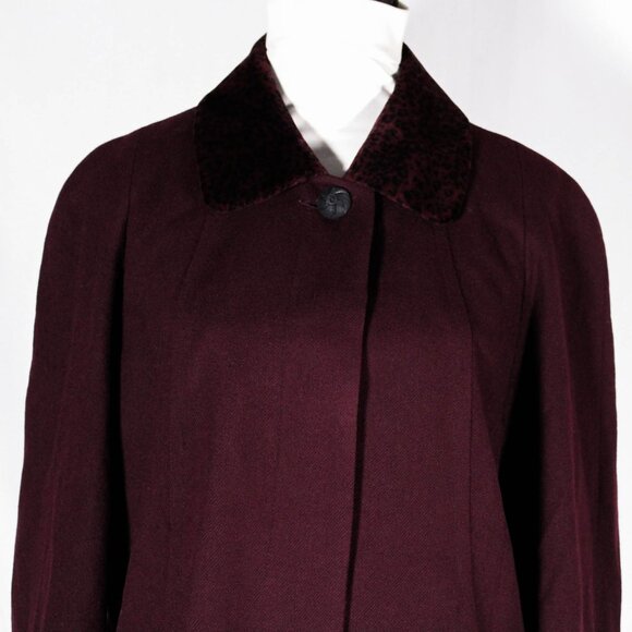 Vintage 1980s Noir Style Burgundy Wool Jacket with Leopard Print Trim - Picture 7 of 13